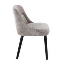 Rina dining chair in Black Wood, Grey Fabric, side view, featuring upholstered seat