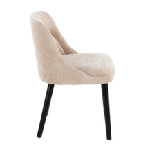 Rina dining chair in Black Wood, Light Brown Fabric, side view, featuring upholstered seat