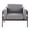 Kari accent chair in Black Metal, Grey Wood, Light Grey Fabric, front view, featuring upholstered seat