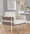 Kari accent chair in White Metal, Grey Wood, Cream Fabric, featuring upholstered seat