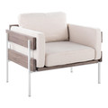 Kari Farmhouse Accent Chair in White Metal, Grey Wood and Cream Fabric — product view