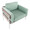 Kari Farmhouse Accent Chair in White Metal, Grey Wood and Light Green Fabric — lifestyle photo 1