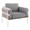 Kari accent chair in White Metal, Grey Wood, Light Grey Fabric, product view, featuring upholstered seat