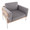 Kari accent chair in White Metal, Natural Wood, Light Grey Fabric, top view, featuring upholstered seat