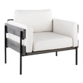 Kari Farmhouse Accent Chair in Black Metal, Grey Wood and White Faux Leather — product view