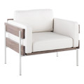Kari Farmhouse Accent Chair in White Metal, Grey Wood and White Faux Leather — product view