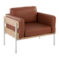 Kari Farmhouse Accent Chair in White Metal, Natural Wood and Camel Faux Leather — product view