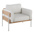 Kari Farmhouse Accent Chair in White Metal, Natural Wood and White Faux Leather — product view