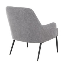 Marcel accent chair in Black Metal, Light Grey Fabric, back and side view, featuring upholstered seat