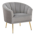 Tania Pleated Waves Contemporary/Glam Accent Chair in Gold Steel and Silver Velvet — product view