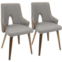 Stella Mid-Century Modern Dining/Accent Chair in Walnut Wood with Light Grey Fabric- Set of 2 — pair view