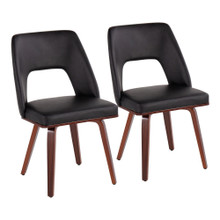 Triad Mid-Century Modern Upholstered Chair in Walnut Bamboo and Black Faux Leather- Set of 2 — pair view