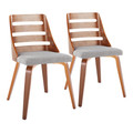 Trevi Mid-Century Modern Dining/Accent Chair in Walnut Wood with Grey Fabric- Set of 2 — pair view