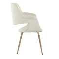 Vintage Flair dining chair in Gold Metal, Cream Fabric, side view, featuring upholstered seat