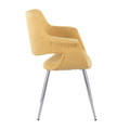 Vintage Flair dining chair in Chrome Metal, Yellow Fabric, side view, featuring upholstered seat