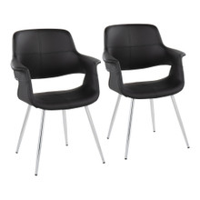 Vintage Flair Glam/art Deco Accent/Dining Chair in Chrome Metal and Black Faux Leather- Set of 2 — pair view