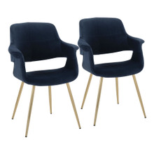 Vintage Flair Glam/art Deco Accent/Dining Chair in Gold Metal and Blue Velvet- Set of 2 — pair view