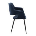Vintage Flair dining chair in Black Metal, Blue Velvet, side view, featuring upholstered seat