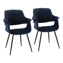 Vintage Flair Glam/art Deco Accent/Dining Chair in Black Metal and Blue Velvet- Set of 2 — pair view