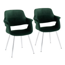 Vintage Flair Glam/art Deco Accent/Dining Chair in Chrome Metal and Green Velvet- Set of 2 — pair view