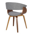 Vintage Mod accent chairs & seating in Walnut Wood, Light Grey Fabric, back and side view, featuring upholstered seat and wood frame