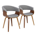 Vintage Mod Mid-Century Modern Dining/Accent Chair in Walnut Wood and Light Grey Fabric- Set of 2 — pair view