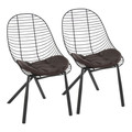 Wired Contemporary Chair in Black Metal with Espresso Faux Leather Cushions- Set of 2 — pair view
