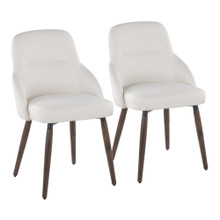 York Upholstered Contemporary Chair in Dark Walnut Wood and White Faux Leather- Set of 2 — pair view