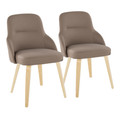 York Upholstered Contemporary Chair in Natural Wood and Brown Faux Leather- Set of 2 — pair view