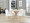 York Upholstered Contemporary Chair in Natural Wood and White Faux Leather- Set of 2 — lifestyle photo 1