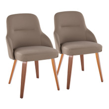 York Upholstered Contemporary Chair in Walnut Wood and Brown Faux Leather- Set of 2 — pair view