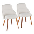 York Upholstered Contemporary Chair in Walnut Wood and White Faux Leather- Set of 2 — pair view
