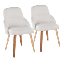 York Upholstered Contemporary Chair in Zebra Wood and White Faux Leather- Set of 2 — pair view