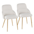 York Upholstered Contemporary Chair in Gold Metal and White Faux Leather- Set of 2 — pair view