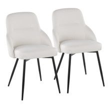 York Upholstered Contemporary Chair in Black Metal and White Faux Leather- Set of 2 — pair view