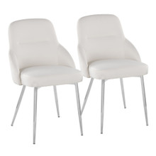 York Upholstered Contemporary Chair in Chrome Metal and White Faux Leather- Set of 2 — pair view