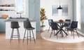 Durango dining chair in Black Metal, Blue PU, Grey Zig Zag Stitching