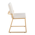 Dutchess dining chair in Gold Steel, Cream Velvet, side view, featuring upholstered seat