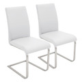 Foster Contemporary Dining Chair in Stainless Steel and White Faux Leather- Set of 2 — pair view