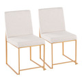 High Back Fuji Contemporary Dining Chair in Gold Steel and Beige Fabric- Set of 2 — back view (photo 1)