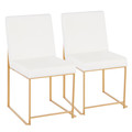 High Back Fuji Contemporary Dining Chair in Gold and White Velvet- Set of 2 — back view (photo 1)