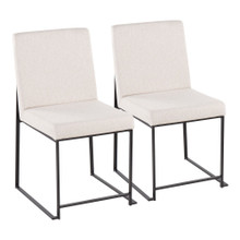 High Back Fuji Contemporary Dining Chair in Black Steel and Beige Fabric- Set of 2 — back view (photo 1)