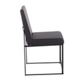 Fuji dining chair in Black Steel, Black PU, back view, featuring upholstered seat