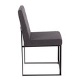 Fuji dining chair in Black Steel, Charcoal Fabric, back view, featuring upholstered seat