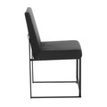 Fuji dining chair in Black Steel, Black Velvet, back view, featuring upholstered seat