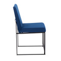 Fuji dining chair in Black Steel, Blue Velvet, back view, featuring upholstered seat