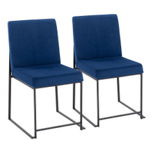 High Back Fuji Contemporary Dining Chair in Black Steel and Blue Velvet- Set of 2 — back view (photo 1)