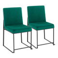 High Back Fuji Contemporary Dining Chair in Black Steel and Green Velvet- Set of 2 — back view (photo 1)