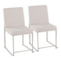 High Back Fuji Contemporary Dining Chair in Brushed Stainless Steel and Beige Fabric- Set of 2 — back view (photo 1)