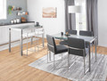 Fuji dining chair in Brushed Stainless Steel, Grey PU